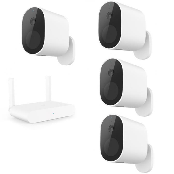 دوربین مداربسته تحت شبکه شیائومی مدل Mi Outdoor 1080P TWIN SUN3995 مجموعه 4 عددی به همراه گیت وی